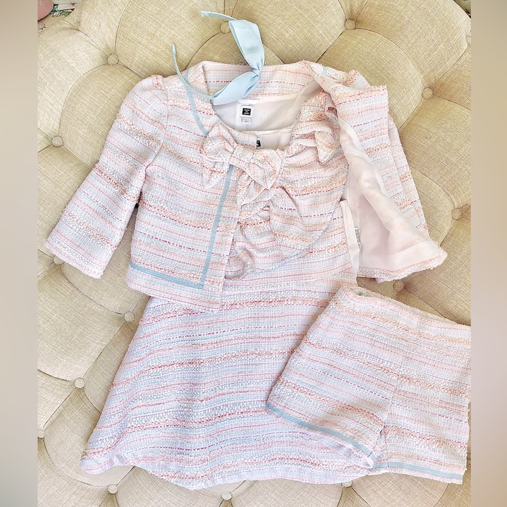 JANIE AND JACK Pink Blue Boucle Tweed 4 pcs Dress Set